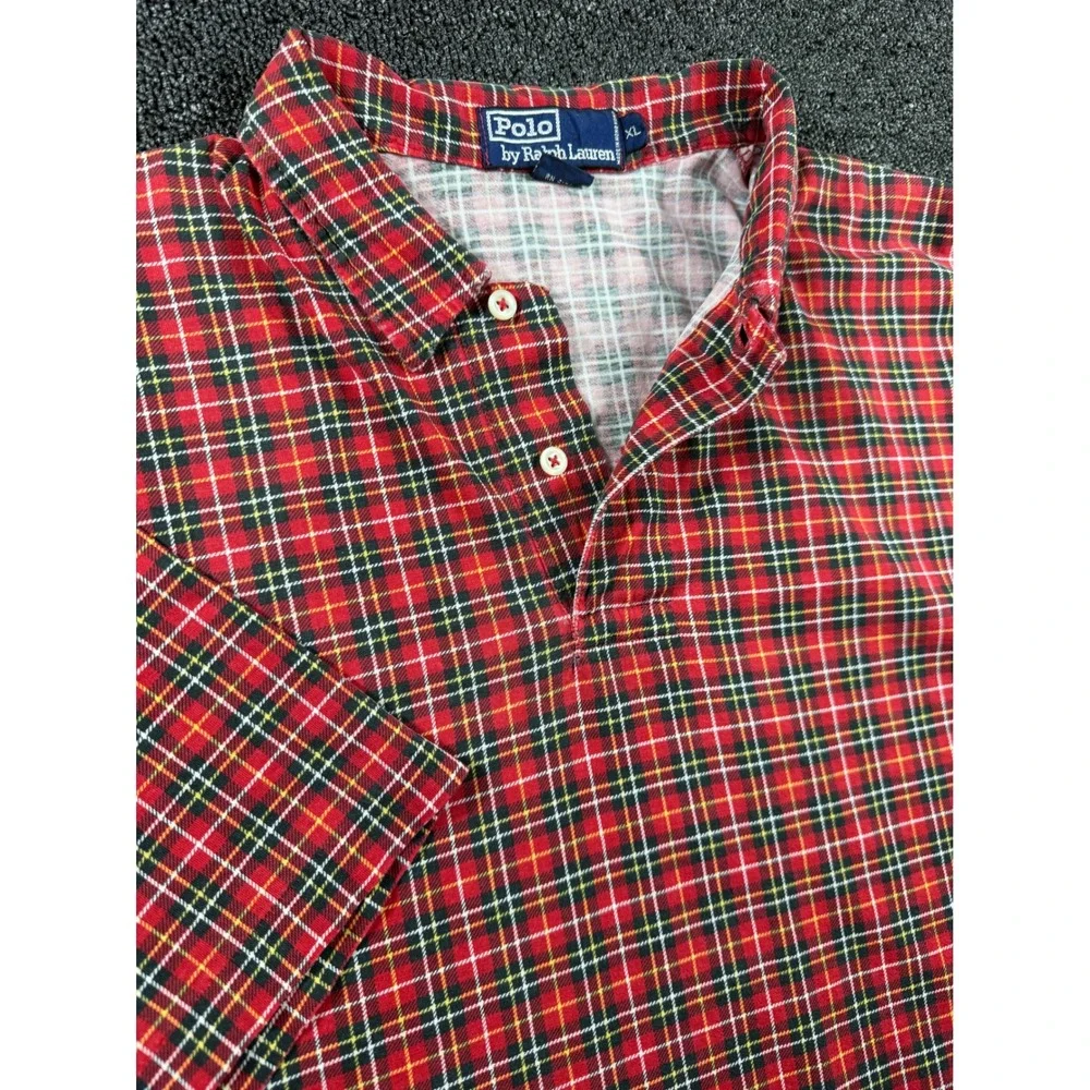 Vintage Polo Ralph Lauren Red Tartan Plaid Cotton Polo Shirt Men's XL Hong Kong
